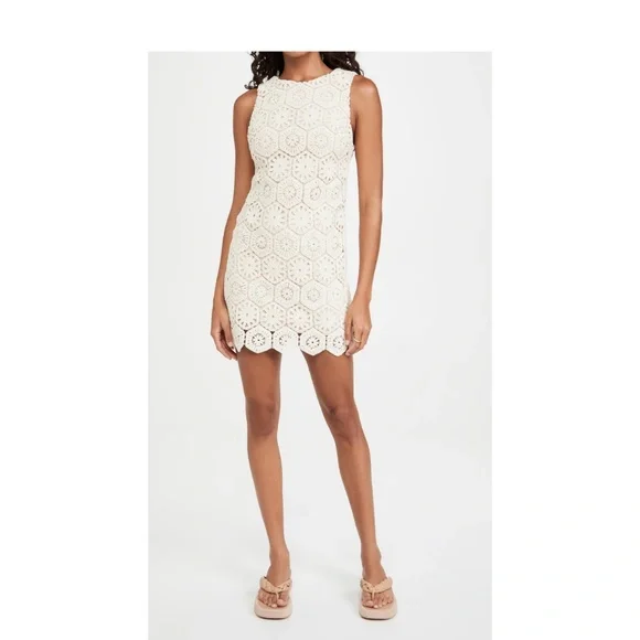 olivia crochet mini dress Olivia Crochet Dress Blue Ivory / S